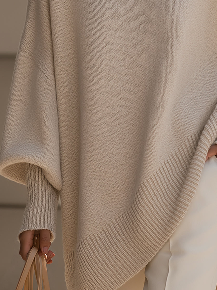 Women's Oversized Poncho Wrap Beige Black Olive Cosy Layering Cape Shawl Relaxed Fit Casual Elegant All Season Knit Style