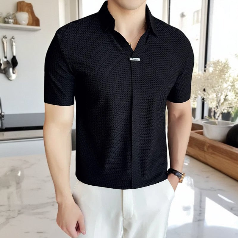 Men's Slim Fit Polo Shirt Short Sleeve V-Neck Smart Casual