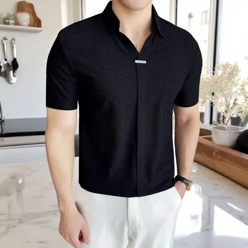 Men's Slim Fit Polo Shirt Short Sleeve V-Neck Smart Casual