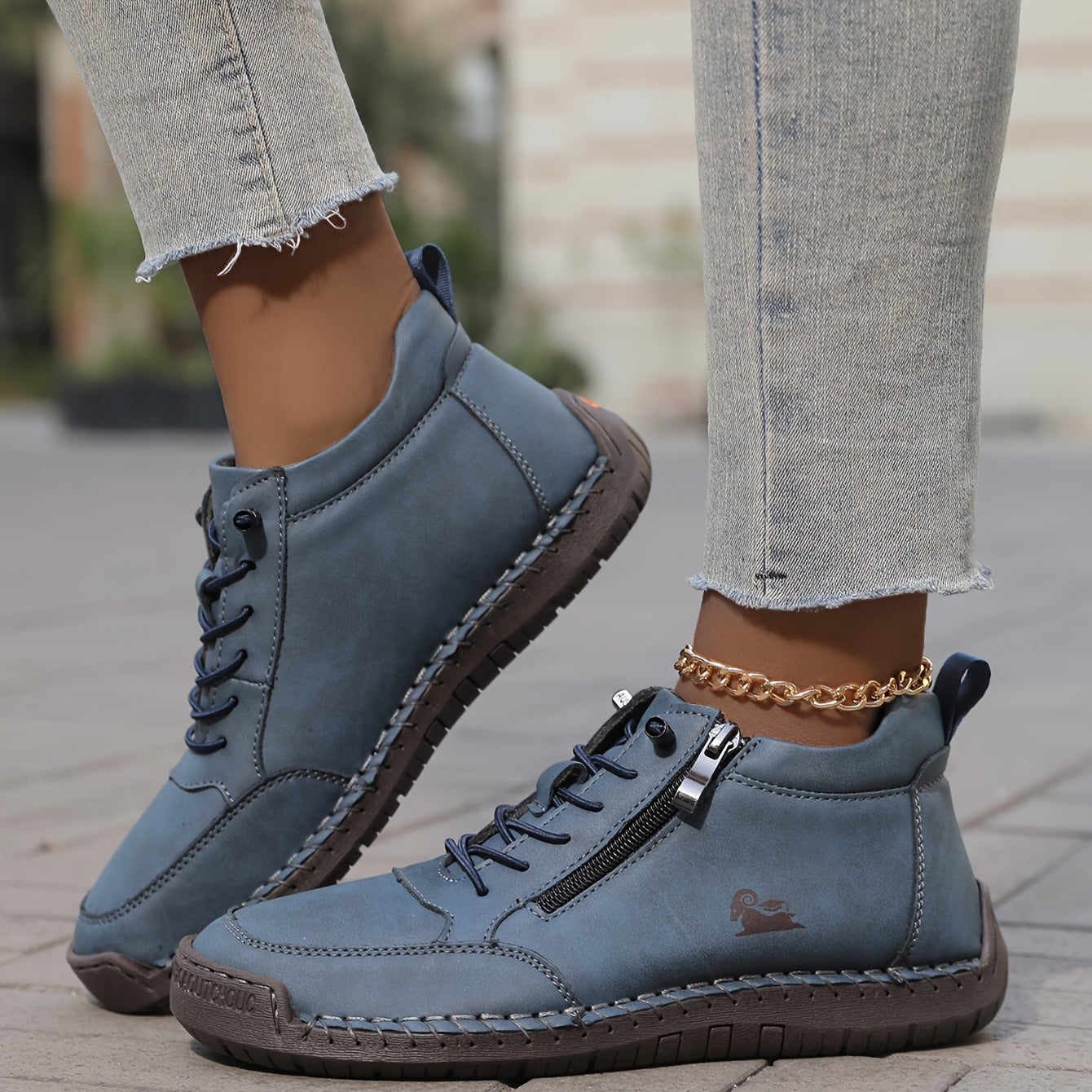 Women's Lace-Up Shoes with Side Zip Comfortable Everyday Casual