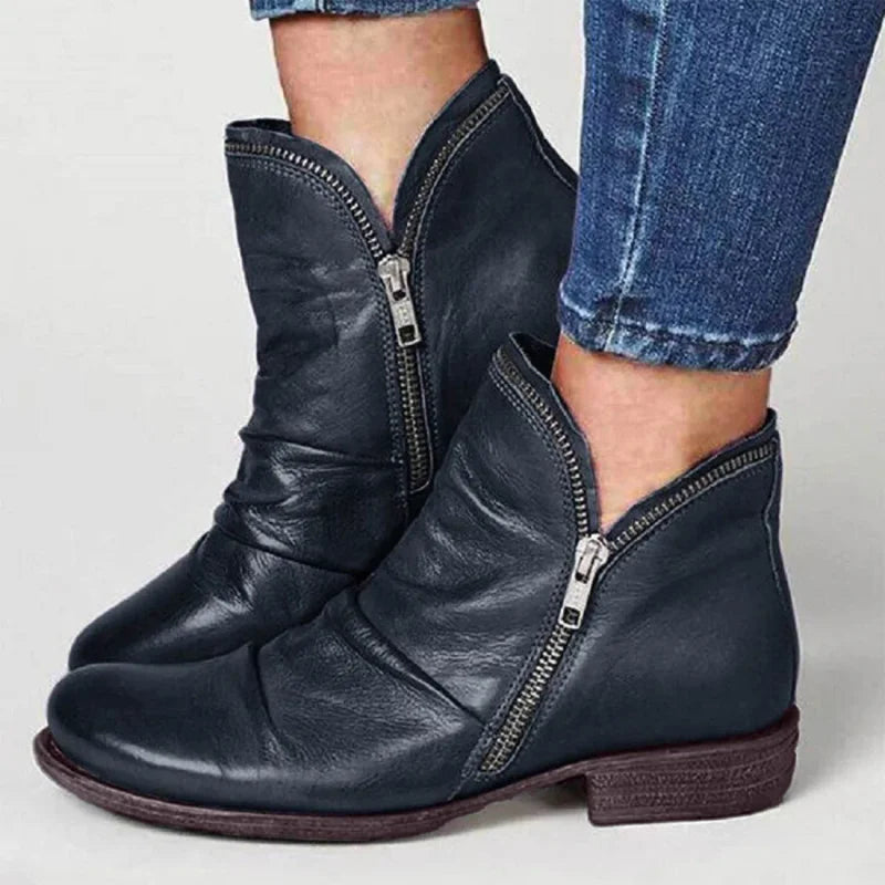 Women's Leather Boots Relaxed Fit Casual Everyday Ankle Boots Brass Buckle