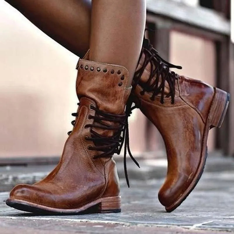 Women's Chic Leather Boots Rugged Style Everyday Casual Ankle Footwear