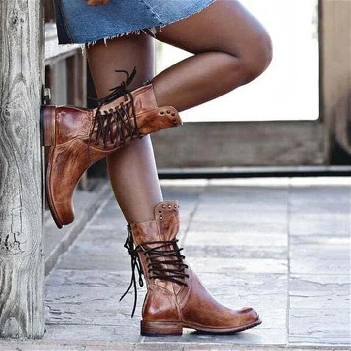Women's Winter Boots Lace Up Side Zip Casual Everyday Ankle Boots Black