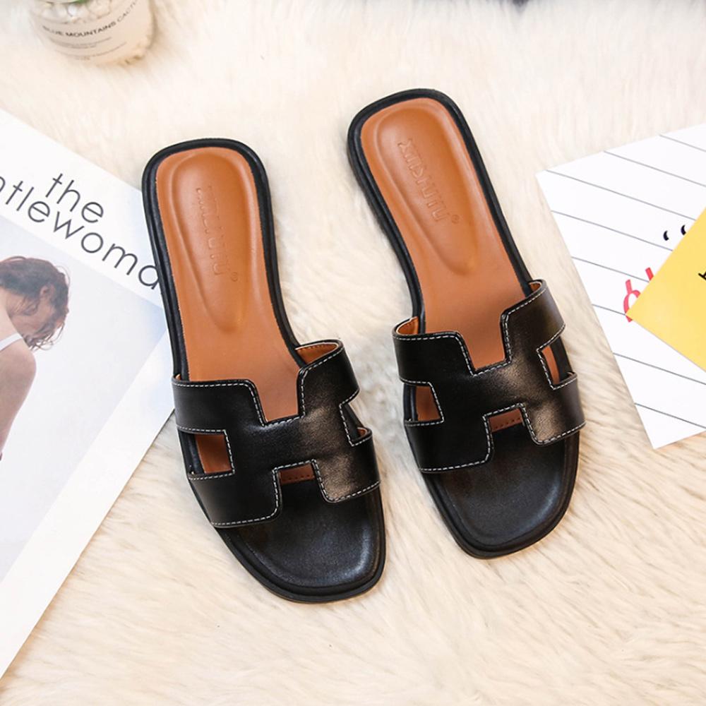 Women's H-Profile Sandals Comfortable Leather Slides Elegant Trendy Footwear