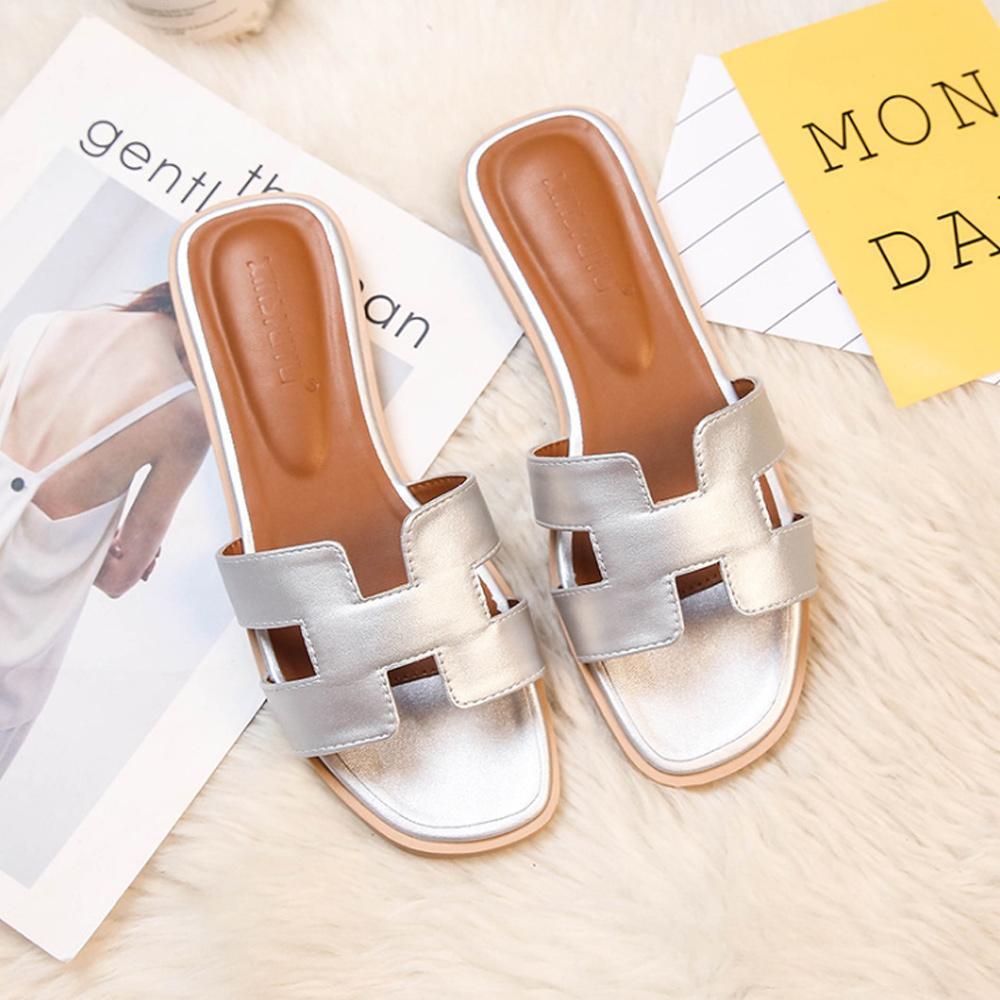 Women's H-Profile Sandals Comfortable Leather Slides Elegant Trendy Footwear