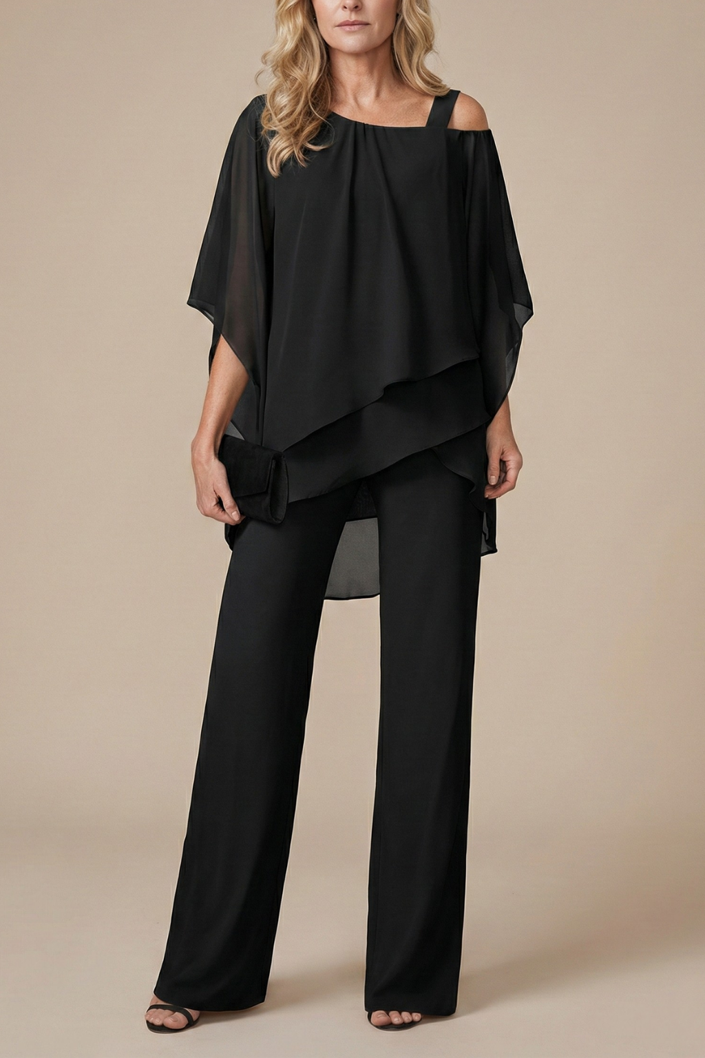 Women's Two-Piece Set Off Shoulder Top Straight-Leg Pants Casual