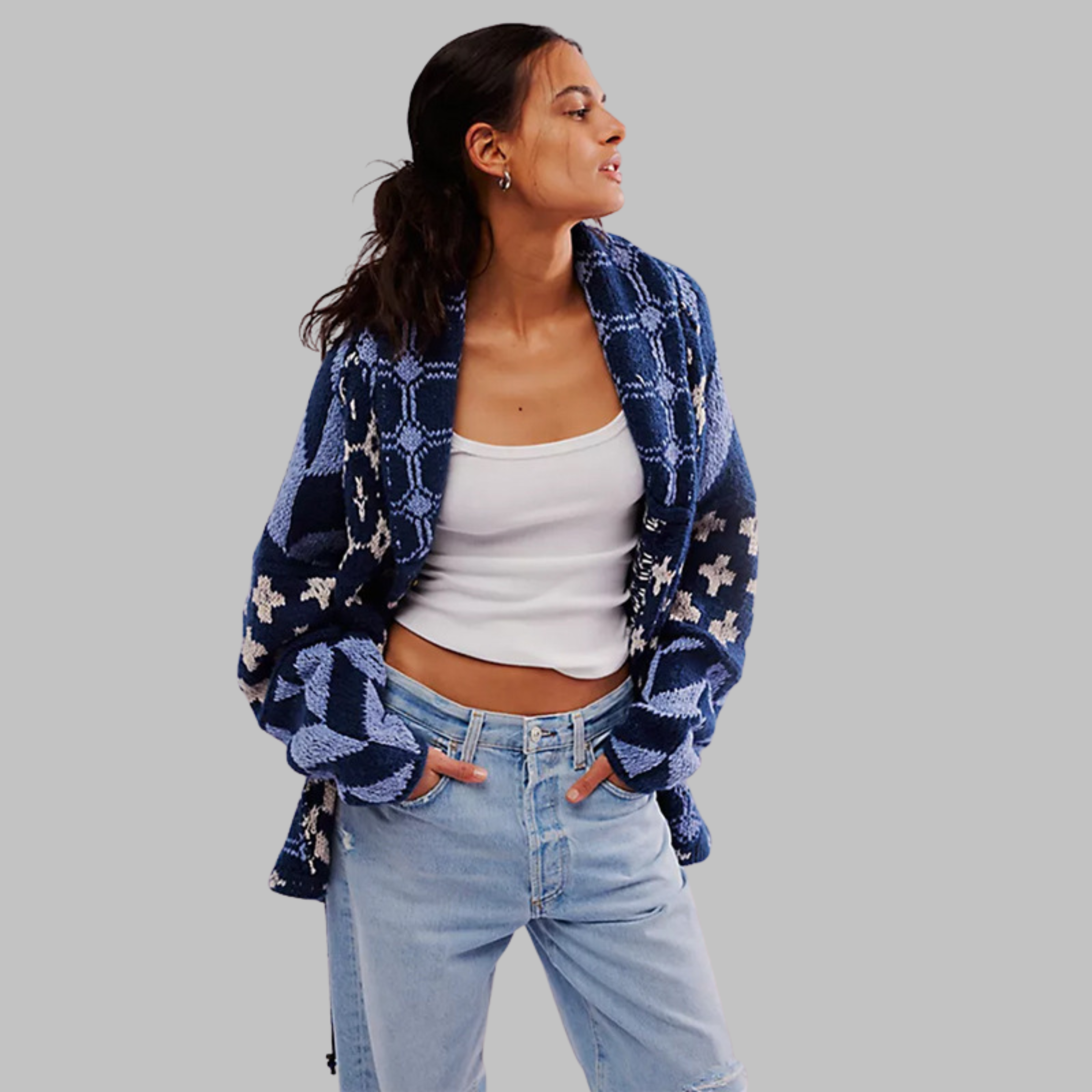 Women's Oversized Cardigan Vintage Button Down Collar Long Sleeve Knit Relaxed Fit Casual Layering Sweater Jacket All Season