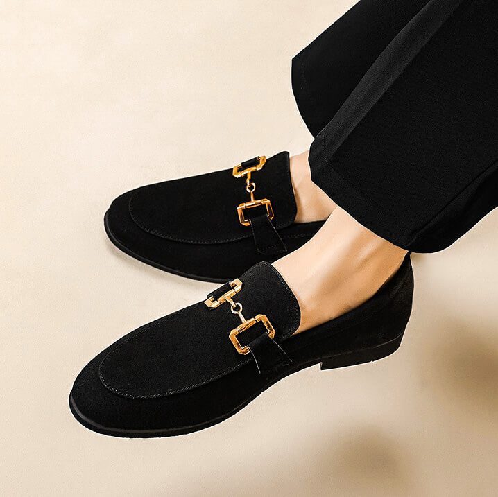 Men's Penny Loafers Slip On Dress Shoes Gold Horsebit Smart Casual