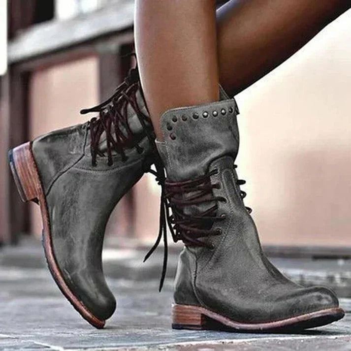 Women's Winter Boots Lace Up Side Zip Casual Everyday Ankle Boots Black