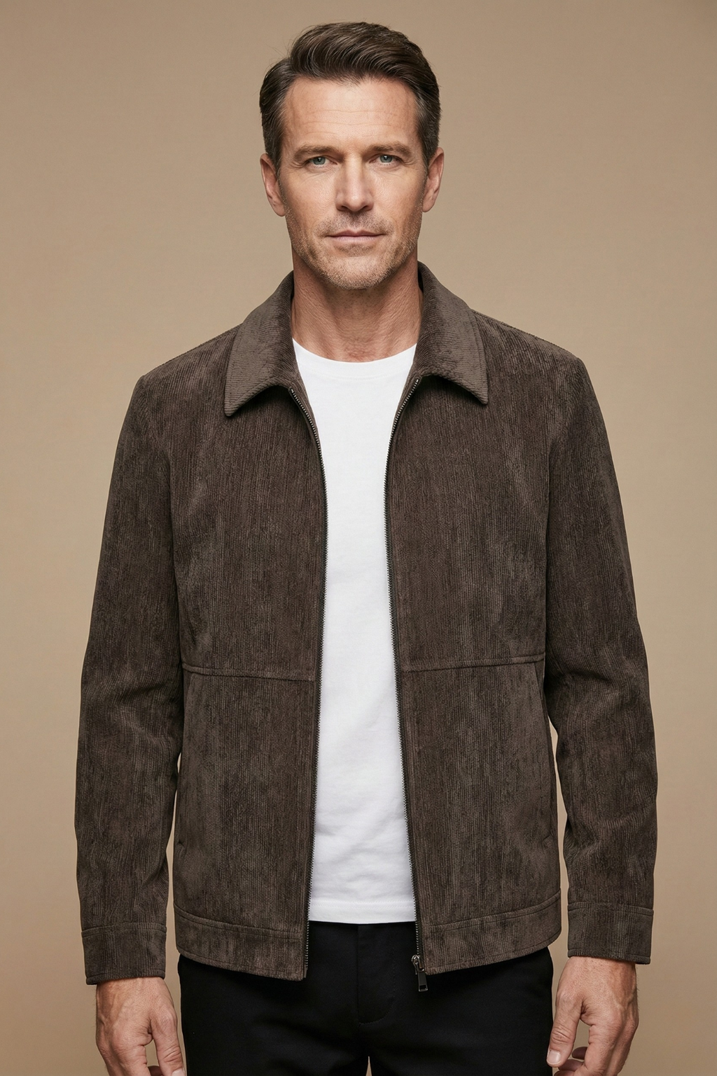 Men's Zip Front Jacket Classic Collar Panel Seam Detail Casual Smart