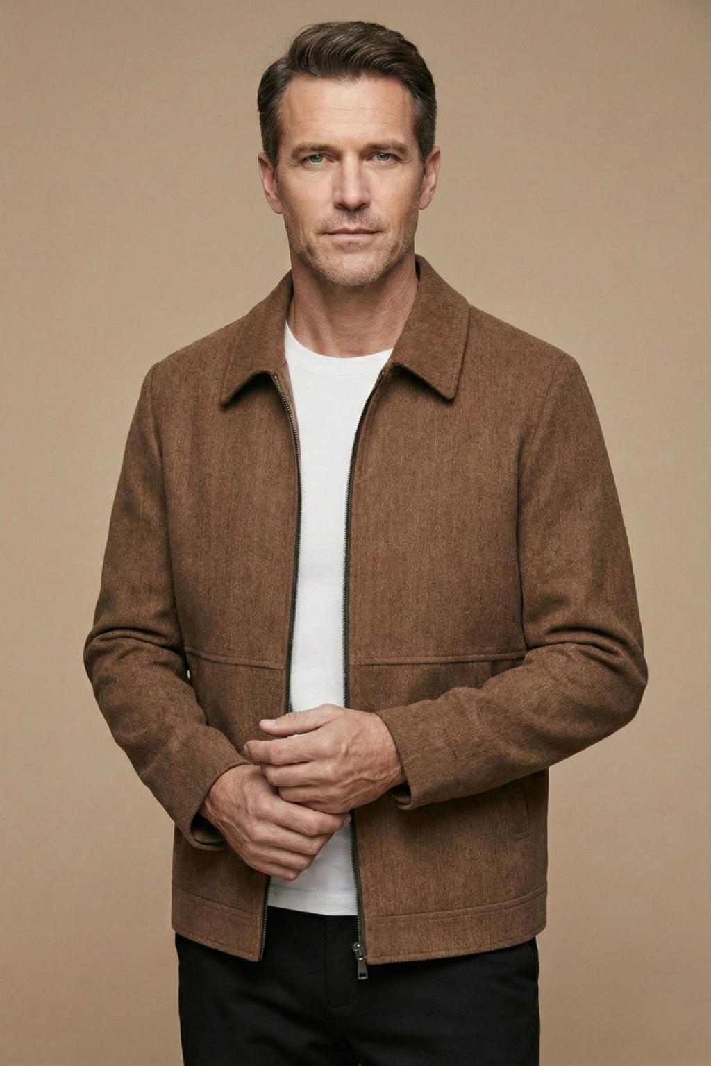 Men's Zip Front Jacket Classic Collar Panel Seam Detail Casual Smart