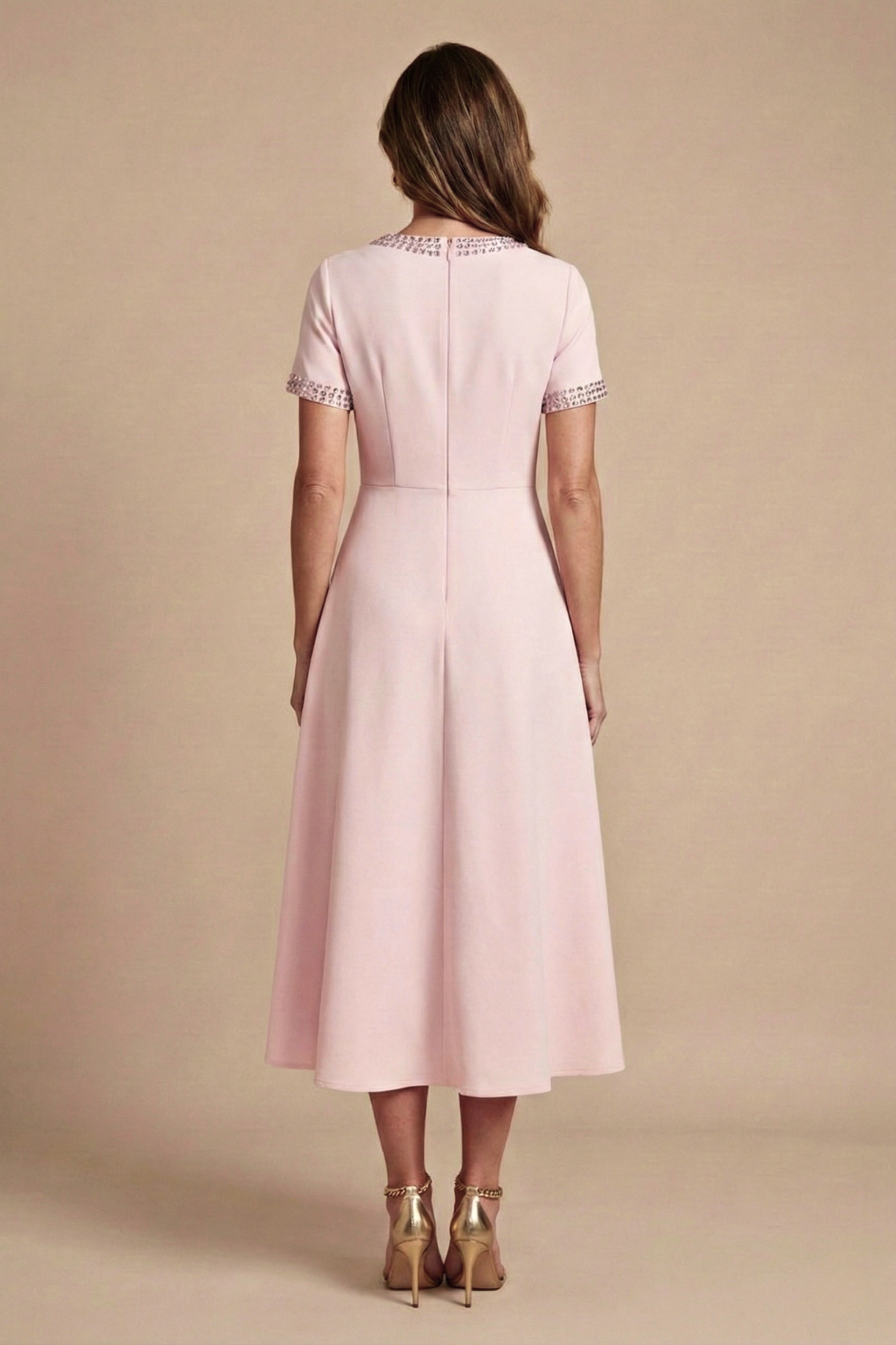 Women's Midi Dress Crystal Embellished Jewel Neck Evening Formal