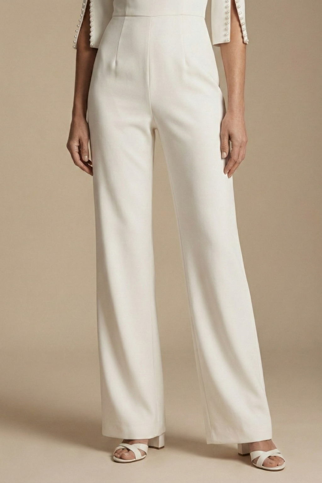 Women's Wide Leg Jumpsuit Boat Neck Pearl Sleeve Detail Smart Casual