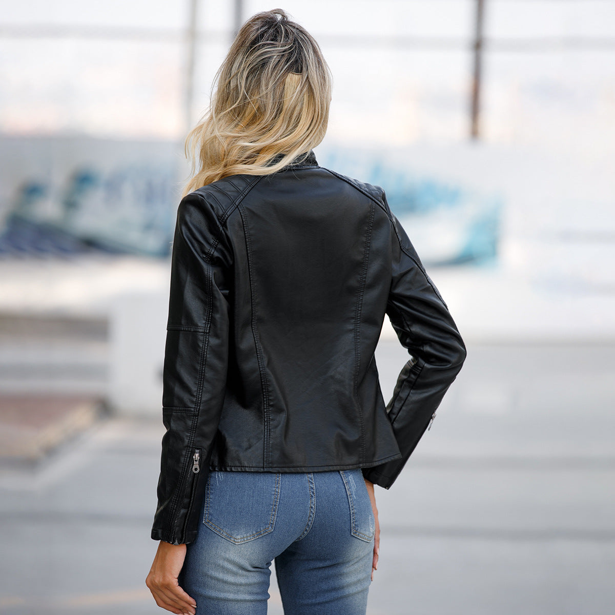 Women's Leather Jacket Fitted Elegant Classic Style Martha