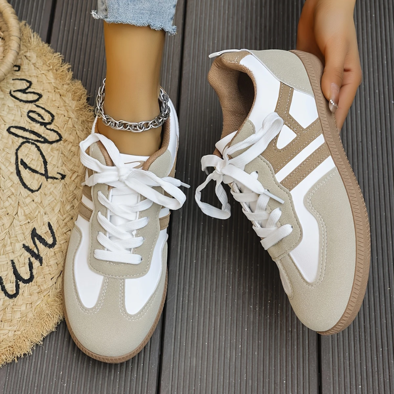 Caro Sneakers Women's Comfortable Stylish Trainers Khaki White