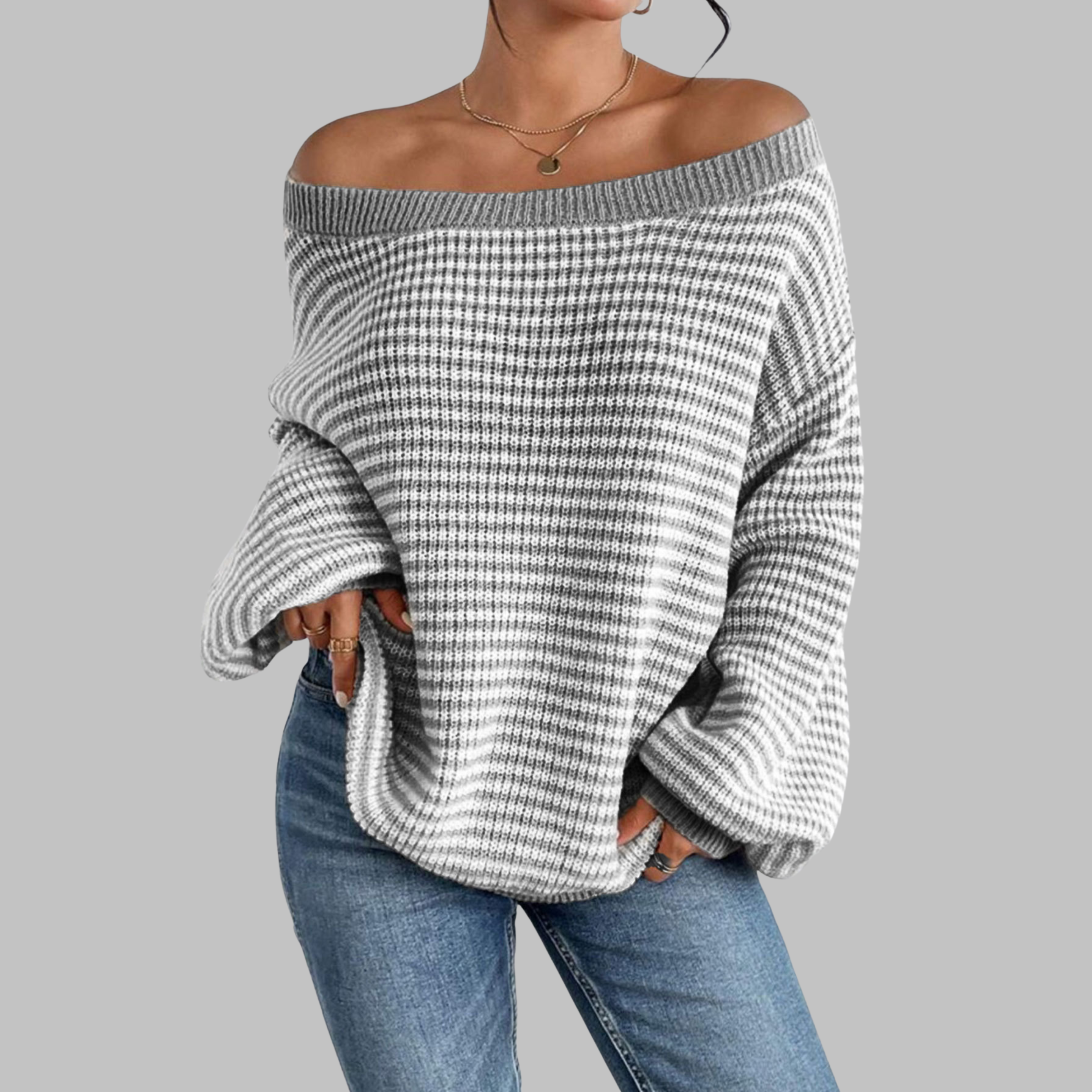 Women's Striped Drop Shoulder Sweater Long Sleeve Relaxed Fit Casual Knit Top Ladies Pullover Stripe Everyday Autumn Winter Cosy
