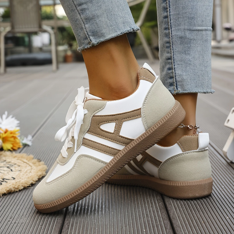 Caro Sneakers Women's Comfortable Stylish Trainers Khaki White