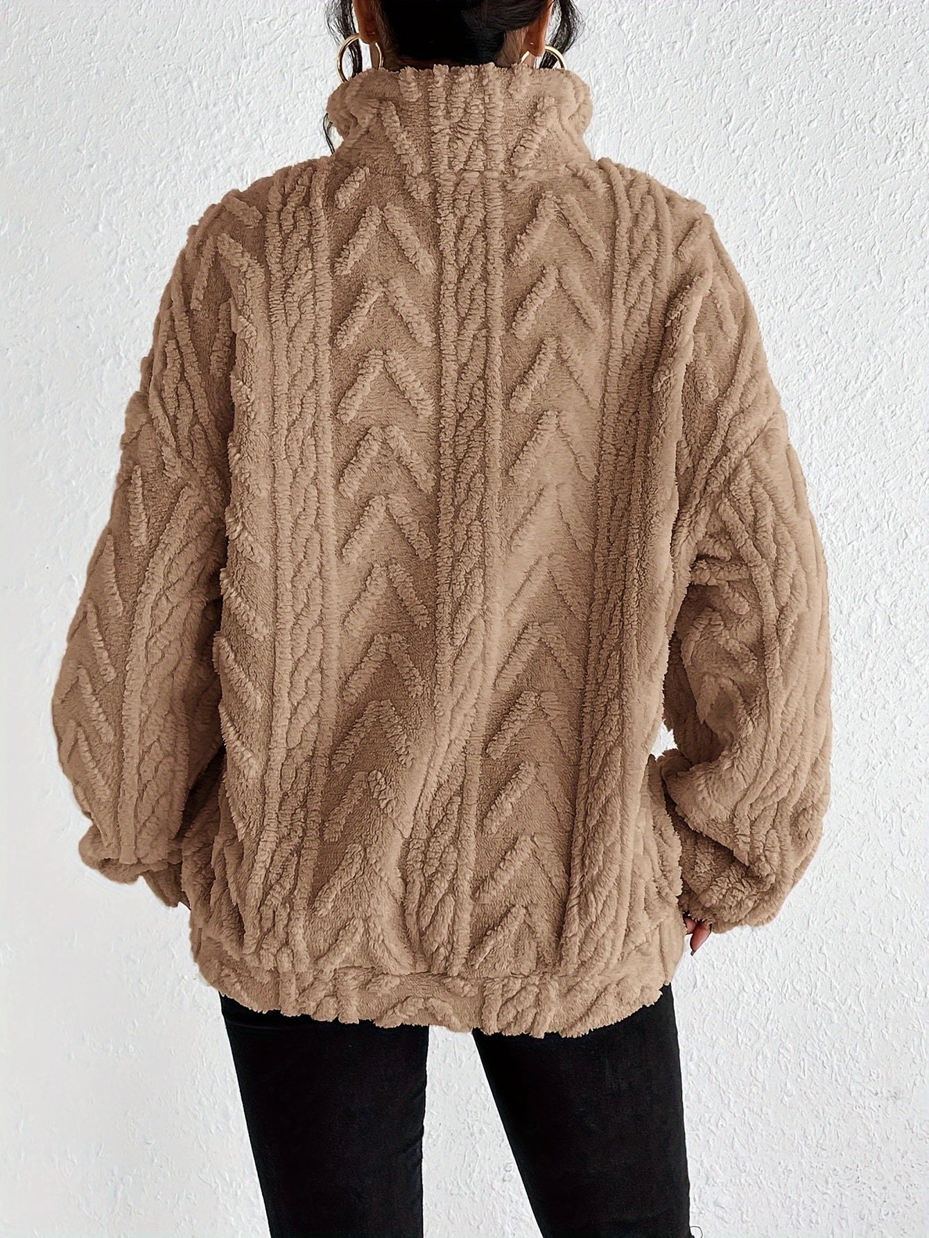 Women's Cable Knit Sweater Fleece Lined Half Zip Pullover Warm Winter Jumper Cosy Ladies Knit Top Casual Cold Weather S-XXL
