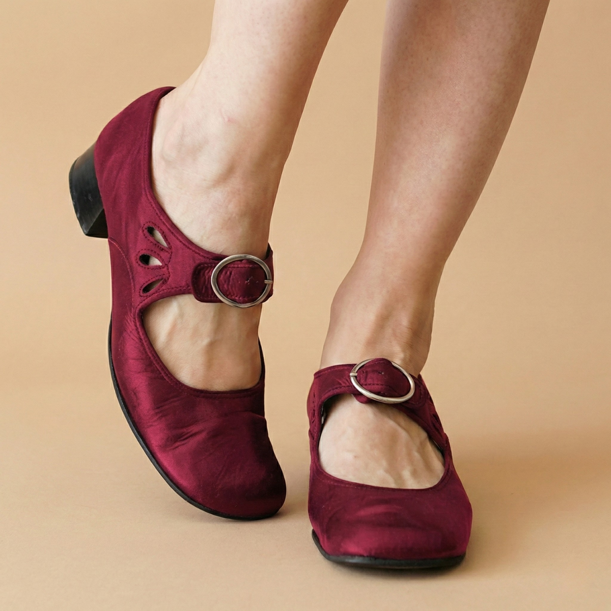 Women's Mary Jane Shoes Leather Buckle Strap Low Block Heel