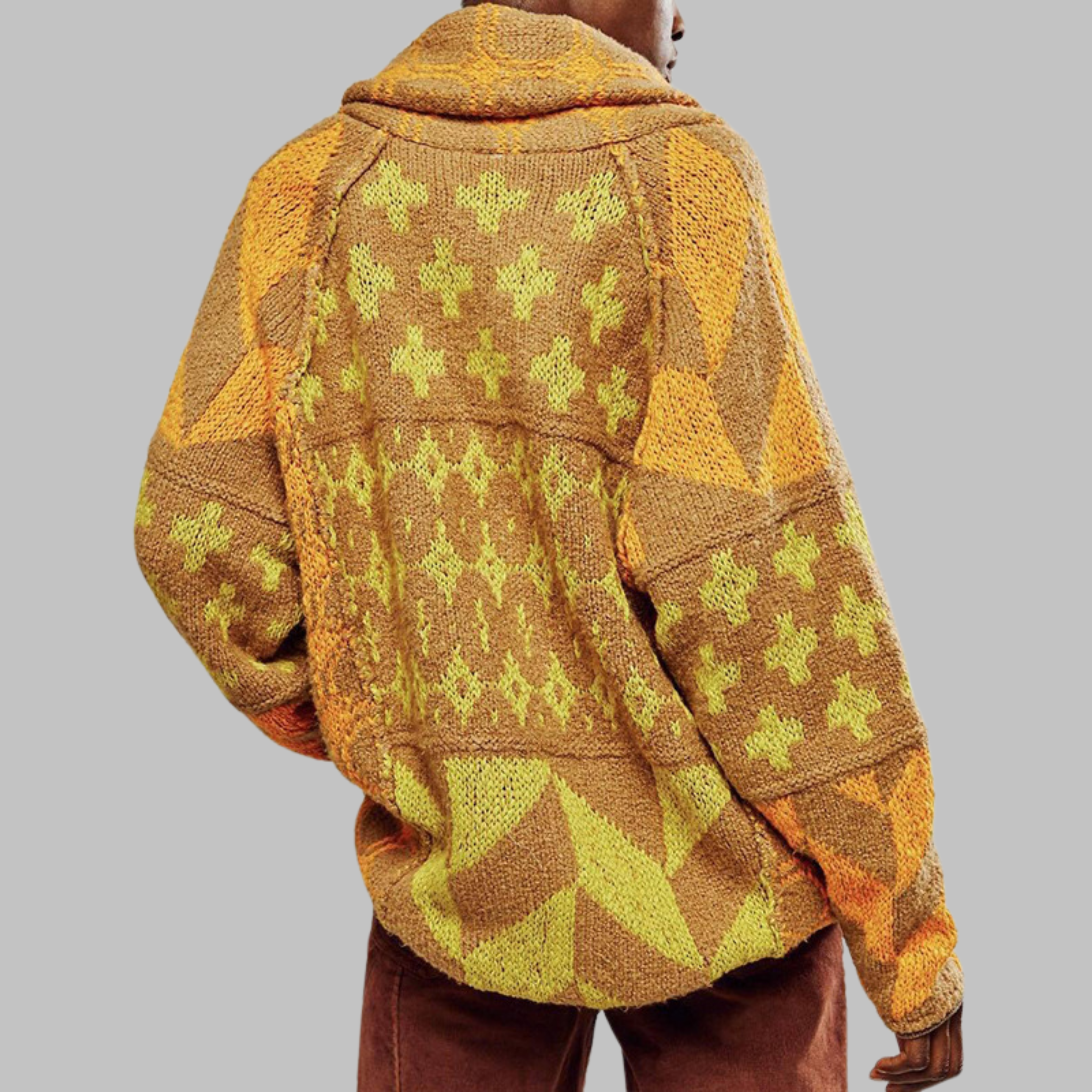 Women's Oversized Cardigan Vintage Button Down Collar Long Sleeve Knit Relaxed Fit Casual Layering Sweater Jacket All Season