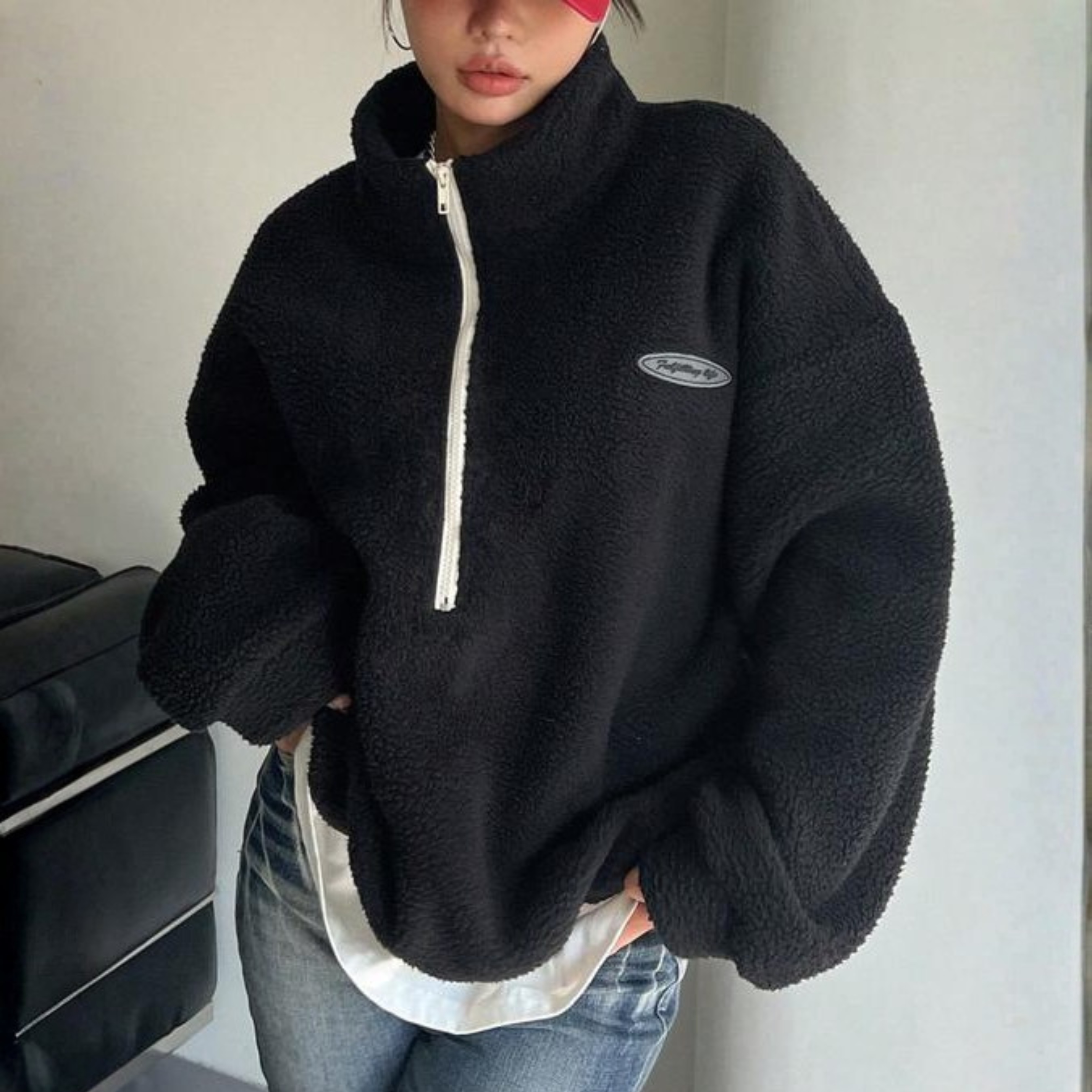 Women's Fuzzy Half Zip Sweatshirt Long Sleeve Soft Fleece Pullover Green Black Pink Apricot Casual Cosy Lounge Top Ladies Warm Winter