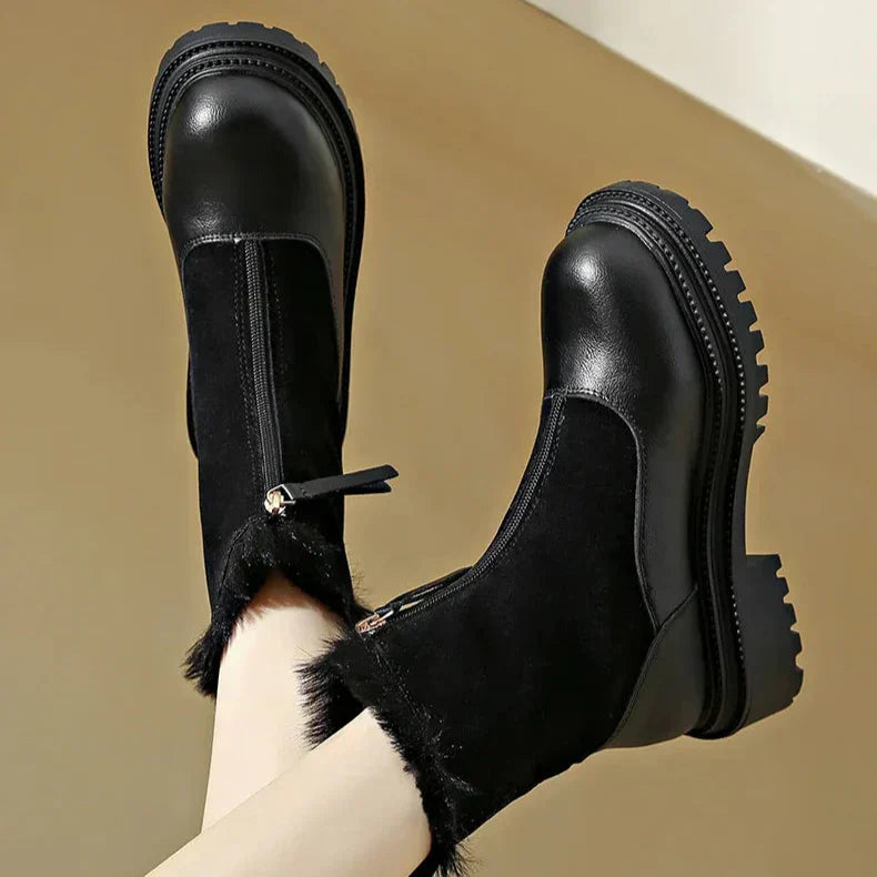 Women's Winter Boots Snow Shoes Chunky Sole Front Zip Warm Casual