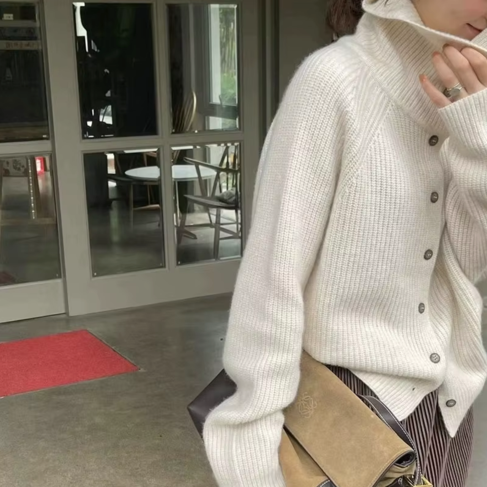 Women's Turtleneck Cardigan Button Front Ribbed Knit Oversized Polo Neck