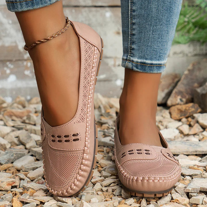 Women's Ballet Flats Soft Leather Slip On Comfort Everyday Shoes Beige