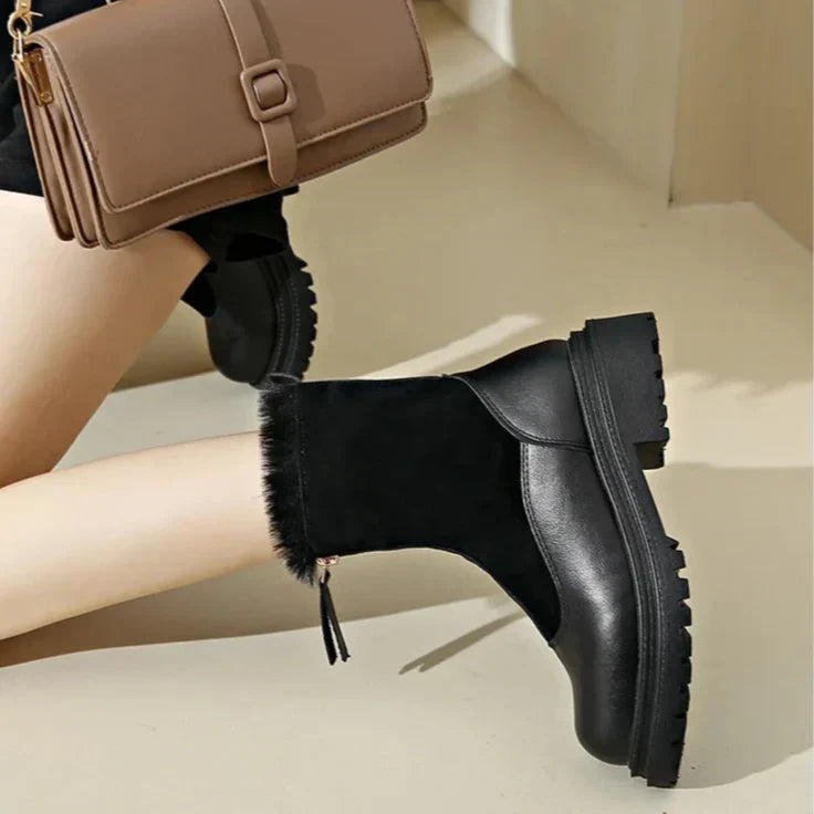 Women's Winter Boots Snow Shoes Chunky Sole Front Zip Warm Casual