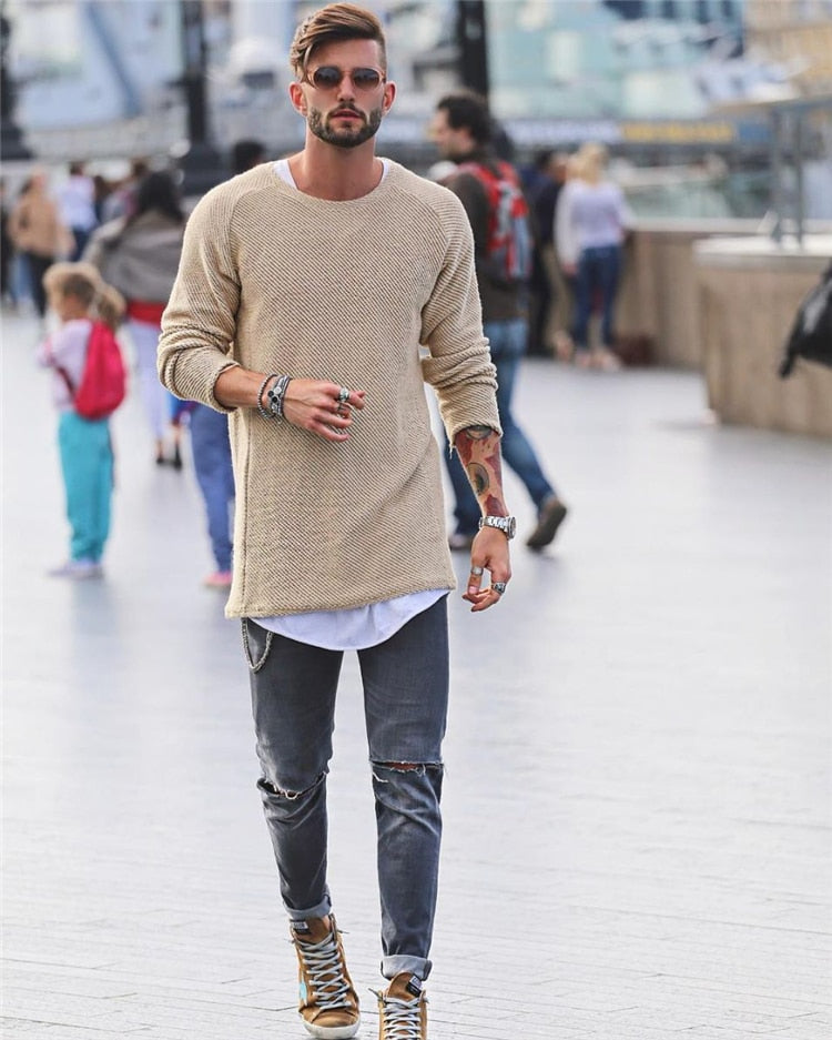 Men's Long Knit Pullover Sweater Soft Comfortable Casual Everyday Wear