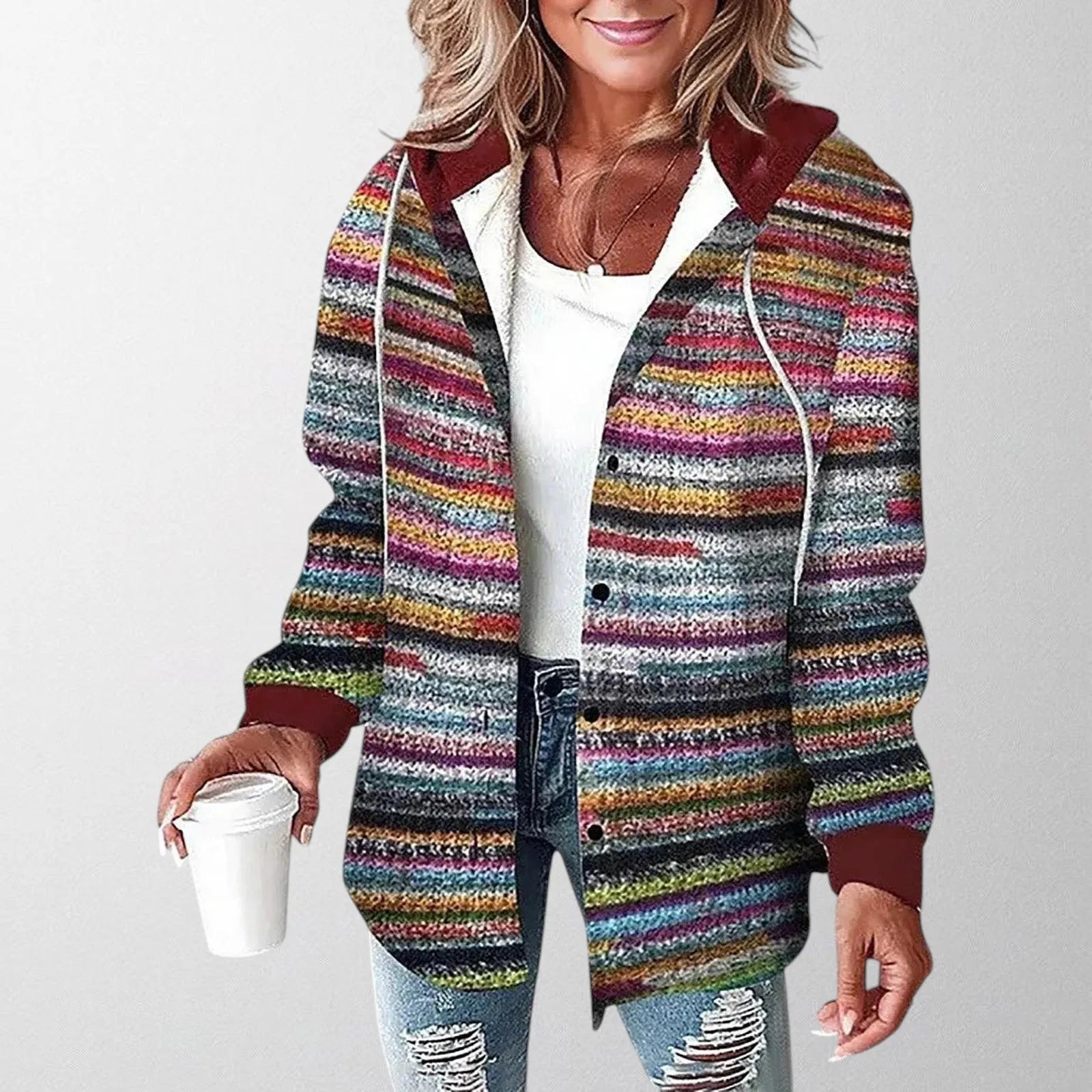 Women's Hooded Jacket Warm Relaxed Fit Casual Everyday Zip-Up Layering Coat Ladies Stylish Outerwear Smart Casual All Season