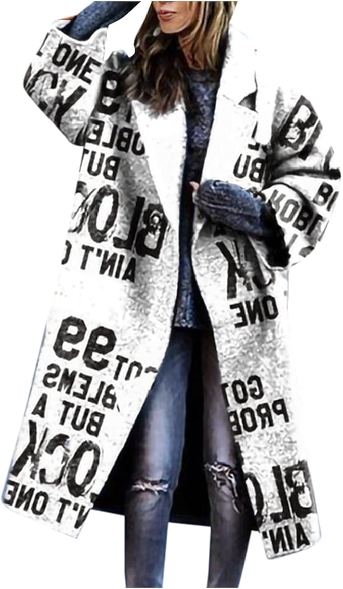 Women's Wool Coat Long Designer Pattern Elegant Warm Dress Outerwear