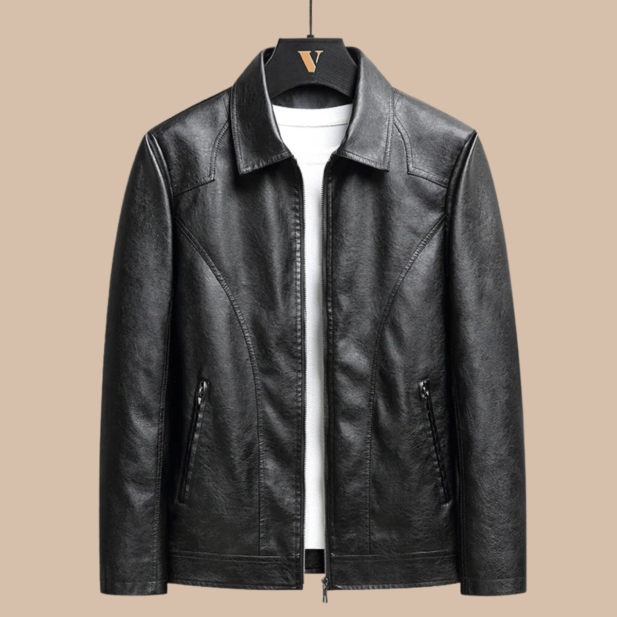 Men's Zip Up Jacket Point Collar Panel Stitching Side Pockets Casual