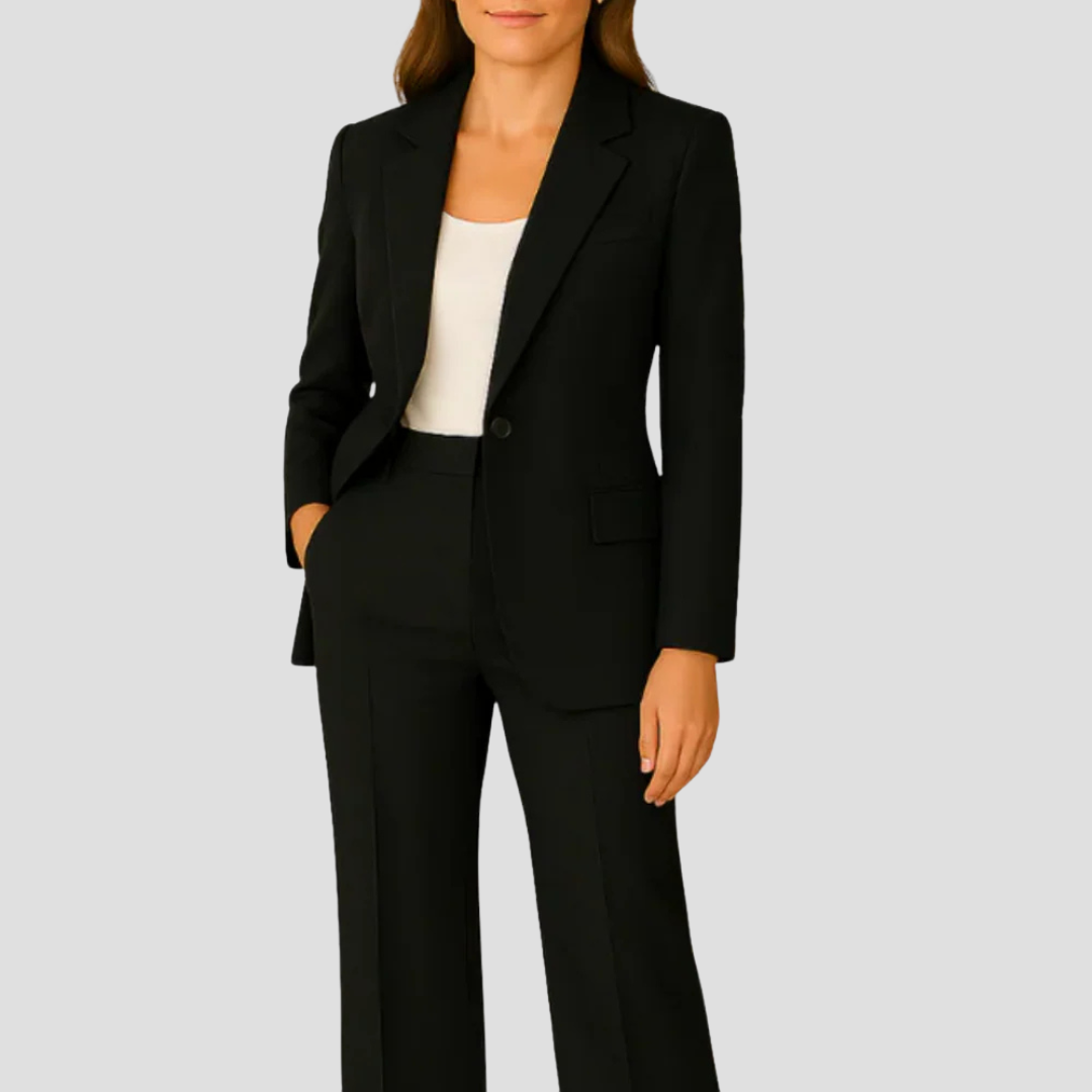 Women's Tailored Suit Set Long Blazer Trousers Elegant Office Formal