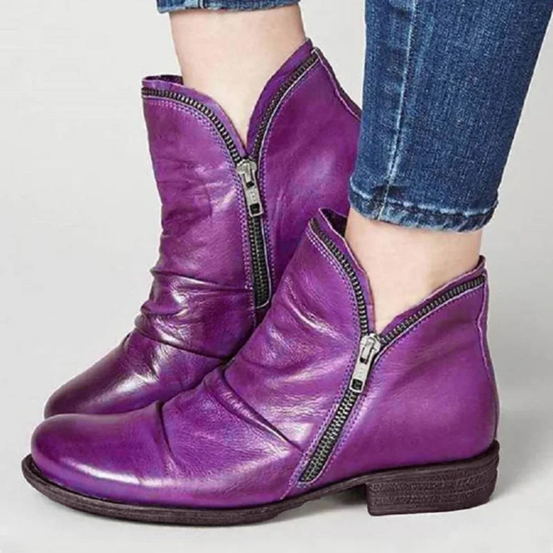 Women's Leather Boots Relaxed Fit Casual Everyday Ankle Boots Brass Buckle