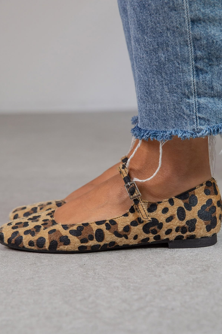 Leopard Print Ballet Flats Plush Fur Slip On Comfort Everyday Shoes
