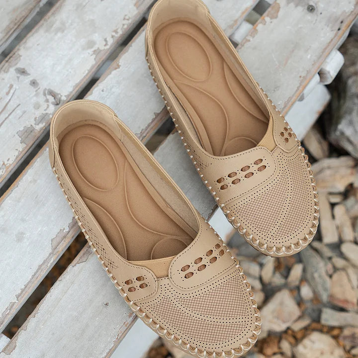 Women's Ballet Flats Soft Leather Slip On Comfort Everyday Shoes Beige
