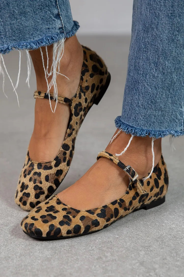 Leopard Print Ballet Flats Plush Fur Slip On Comfort Everyday Shoes