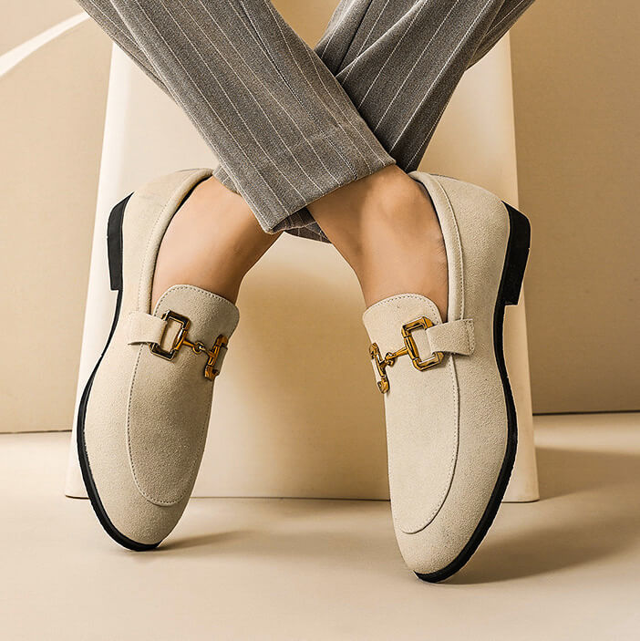 Men's Penny Loafers Slip On Dress Shoes Gold Horsebit Smart Casual