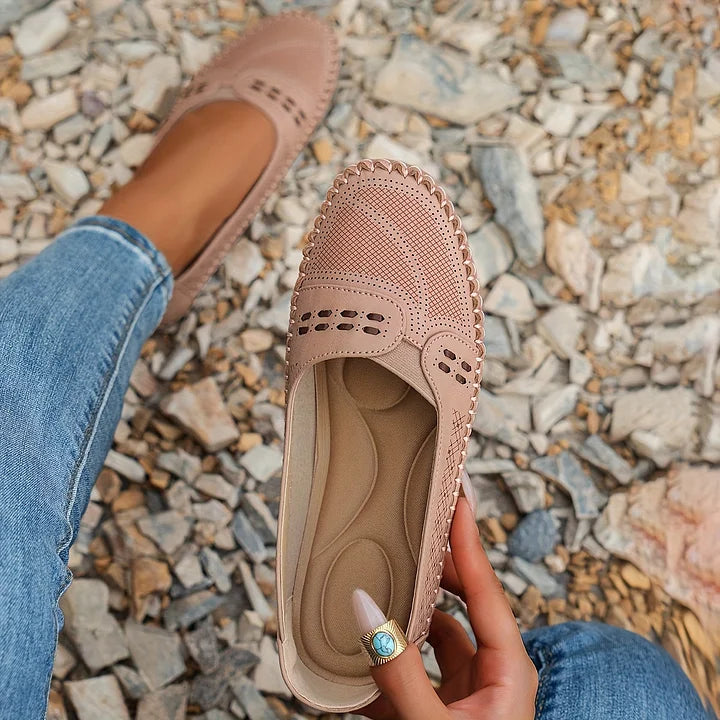 Women's Ballet Flats Soft Leather Slip On Comfort Everyday Shoes Beige
