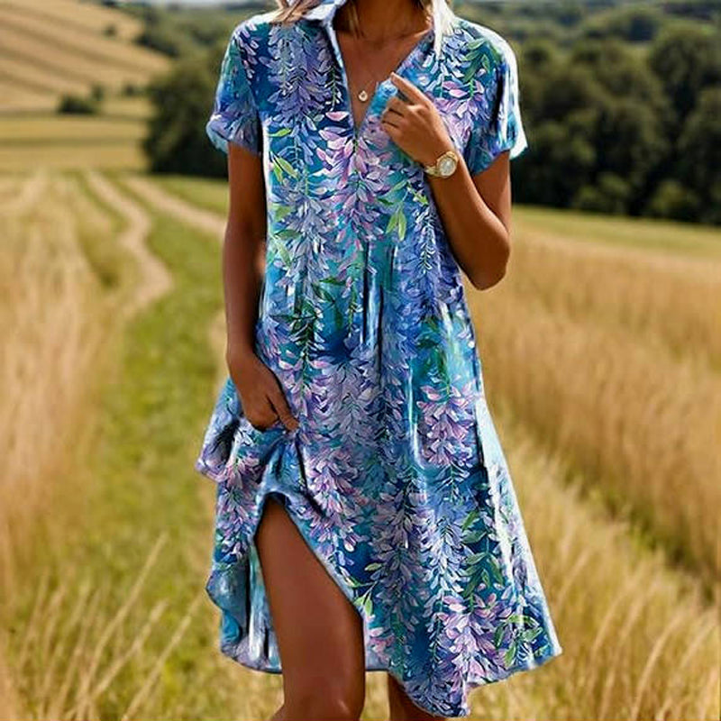 Sienna women's printed summer dress in Azure Bloom