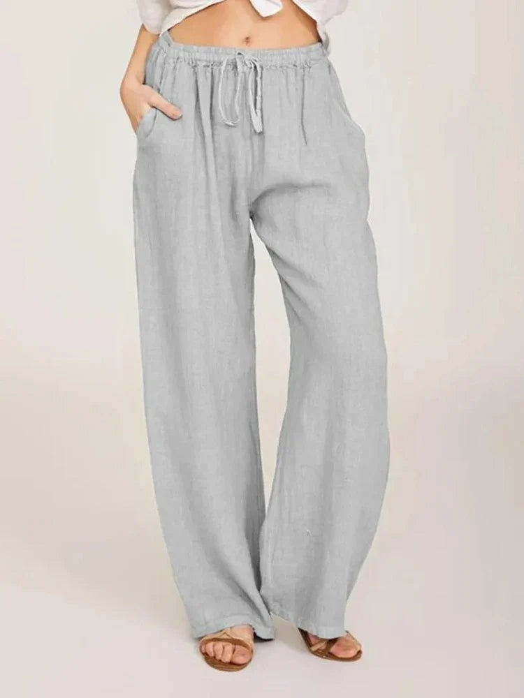 Alessia Romano women's linen trousers in Light Grey