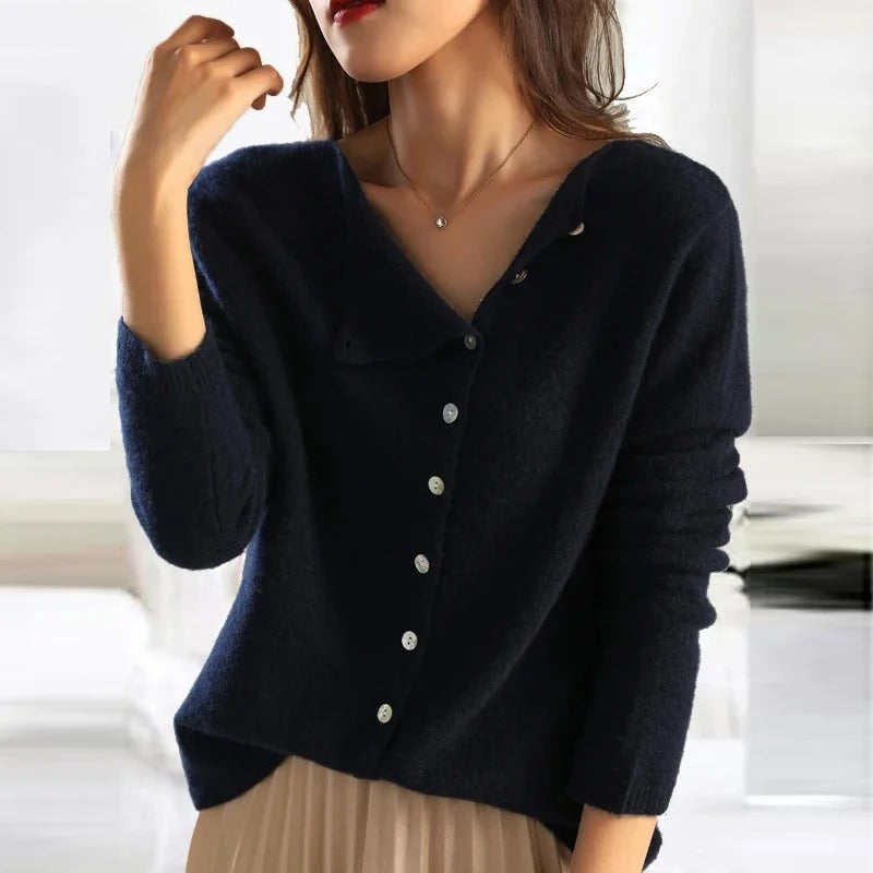 Women's Buttoned Sweater Cashmere-Cotton Blend Soft Warm Knit Top Luxe Button-Up Jumper Casual Formal Everyday Versatile Ladies Knitwear Autumn Winter