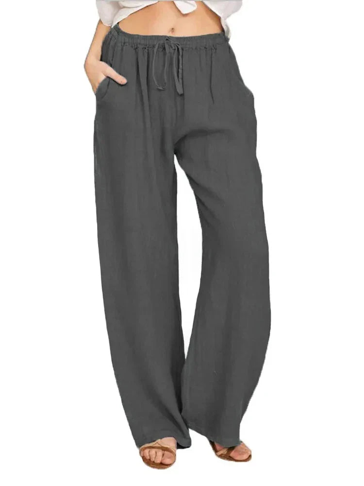Alessia Romano women's linen trousers in Dark Grey