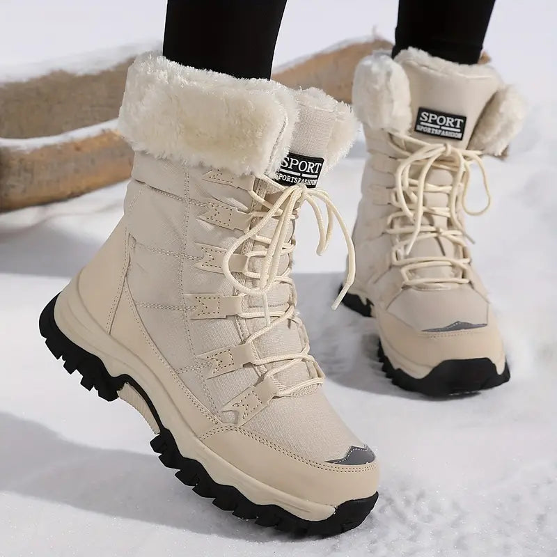 Women's Platform Winter Boots Lace Up Mid-Calf Faux Fur Quilted