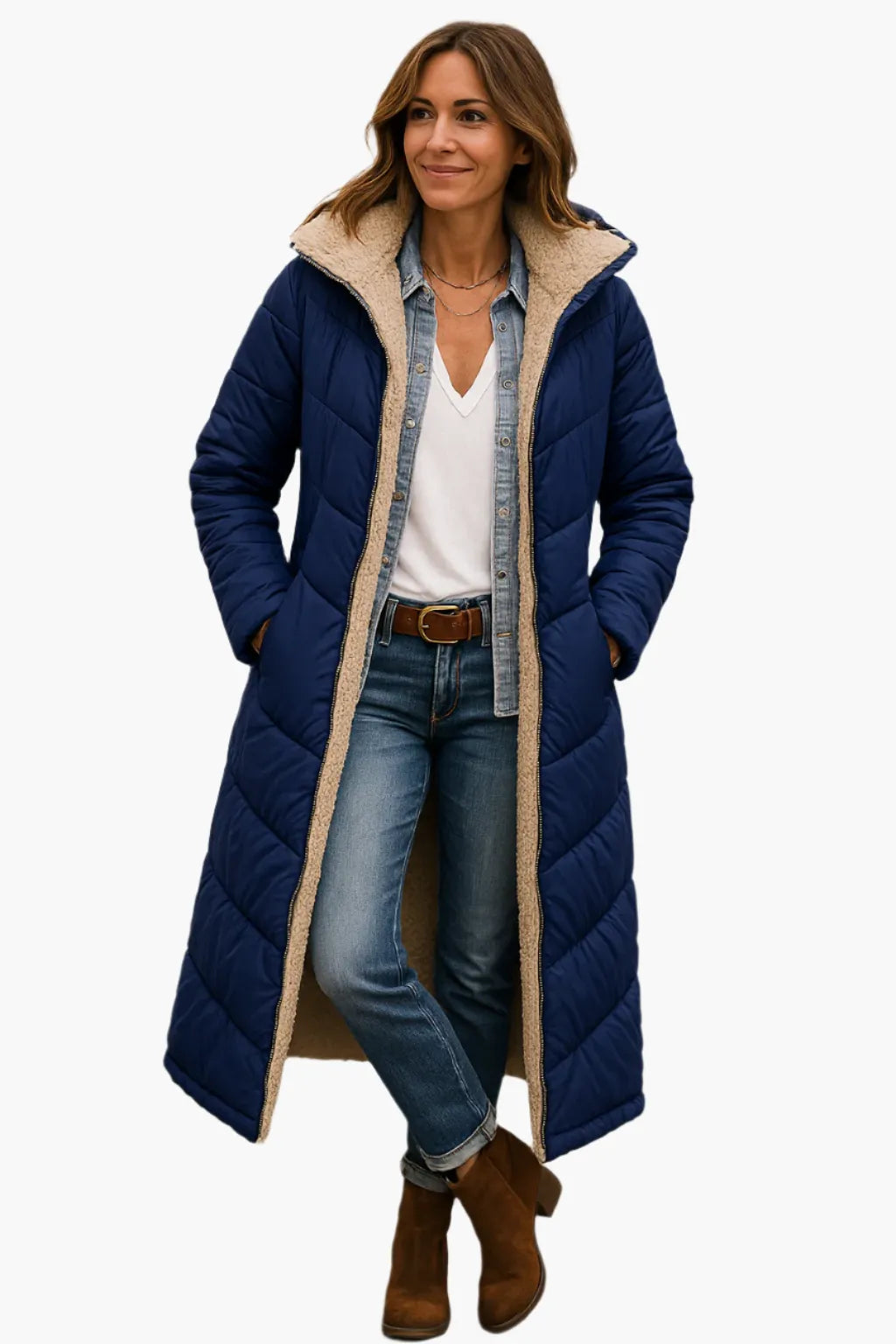 Women's Warm Hooded Winter Longline Puffer Jacket Quilted Coat