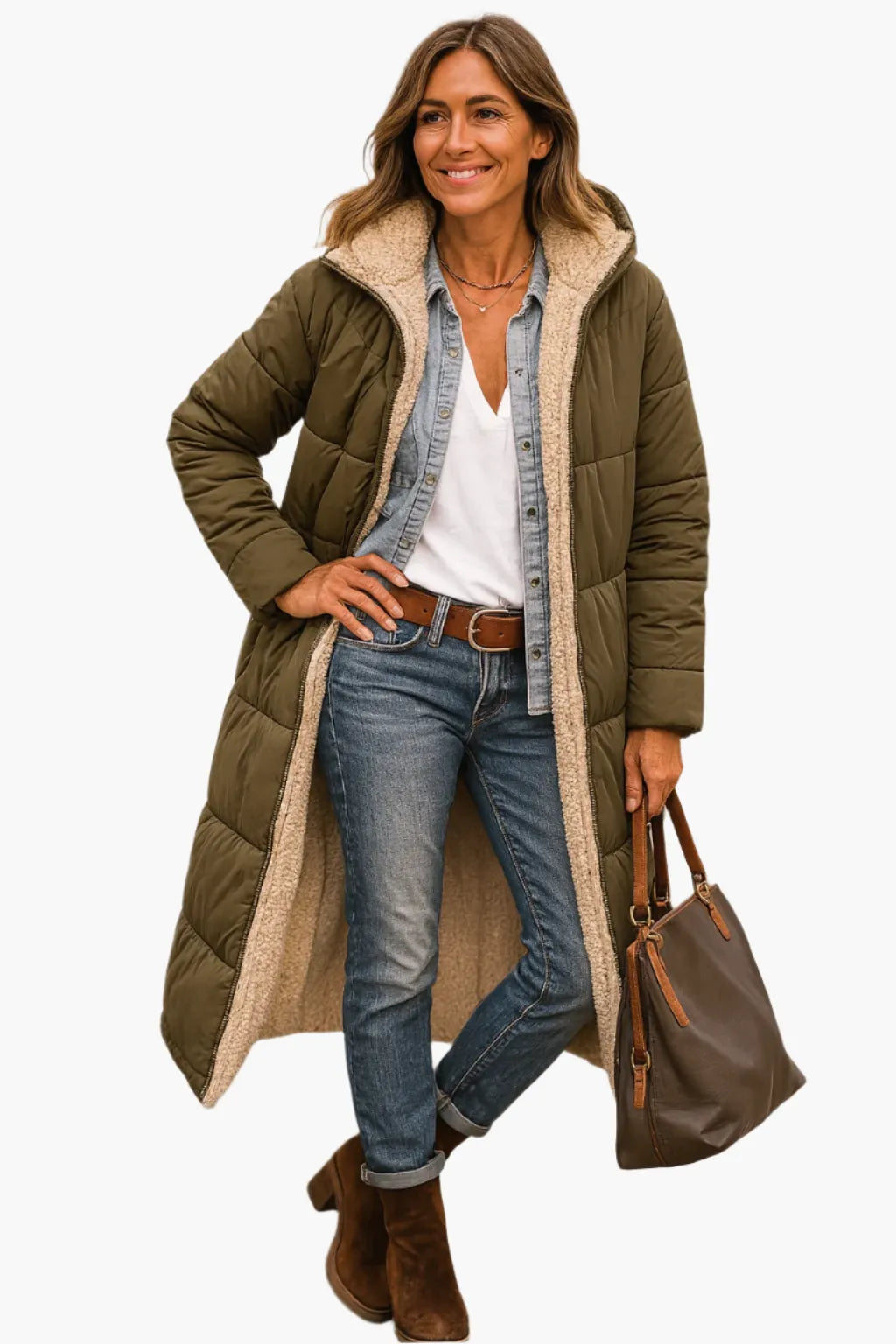 Women's Warm Hooded Winter Longline Puffer Jacket Quilted Coat