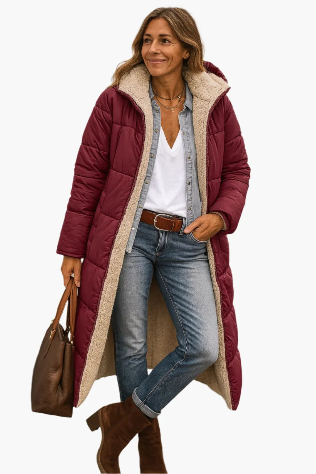 Women's Warm Hooded Winter Longline Puffer Jacket Quilted Coat