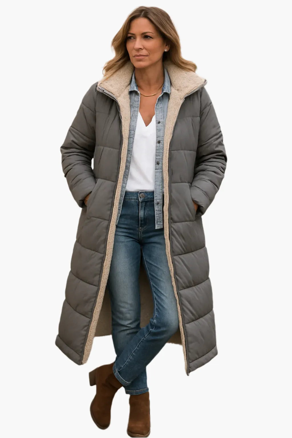Women's Warm Hooded Winter Longline Puffer Jacket Quilted Coat