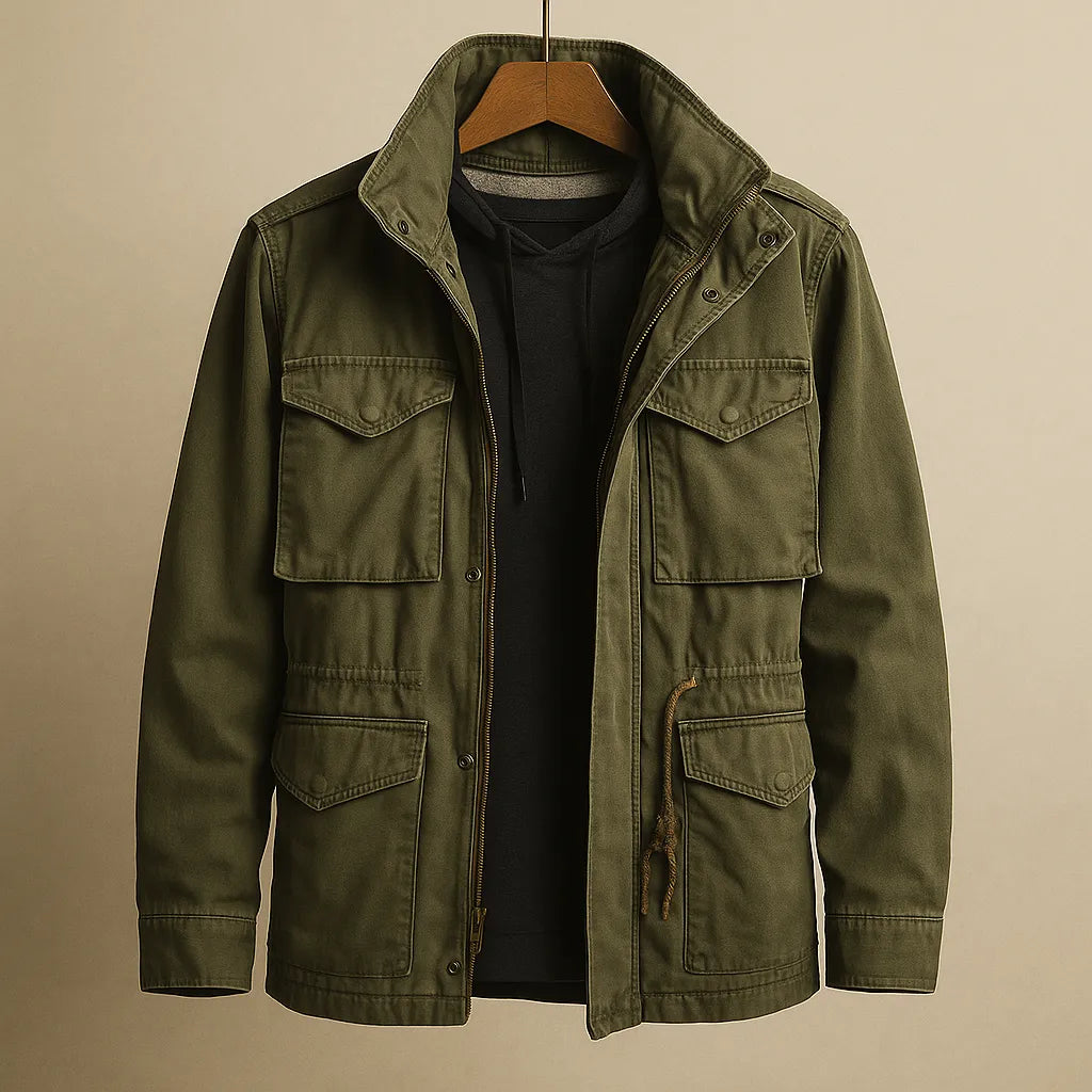 Men's Military Field Jacket Stand Collar Multi-Pocket Casual Utility Wear